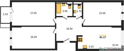 Планировка трехкомнатной(квартира) площадью 81.17 квадратных метров в ЖК “ЖК Остафьево”