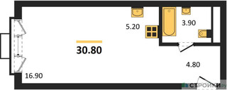 Планировка студии(квартира) площадью 30.8 квадратных метров в “Лесная Коллекция”