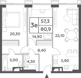 Планировка трехкомнатной(квартира) площадью 80.9 квадратных метров в ЖК “ЖК Will Towers (Вилл Тауэрс)”