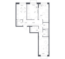 Планировка трехкомнатной(квартира) площадью 77.89 квадратных метров в “ЖК Томилино Парк”