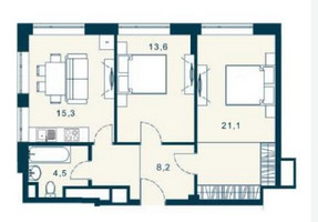 Планировка трехкомнатной(квартира) площадью 62.7 квадратных метров в “ЖК Рогожский Вал 12”