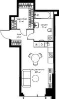 Планировка студии(квартира) площадью 37.5 квадратных метров в “ЖК Веер”