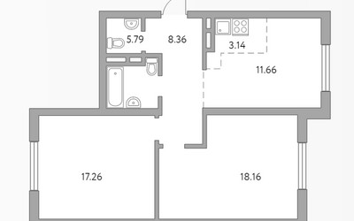 Планировка трехкомнатной(квартира) площадью 59.44 квадратных метров в ЖК “ЖК Аникеевский”