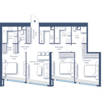 Планировка трехкомнатной(квартира) площадью 102.42 квадратных метров в “ЖК Дом Дау”