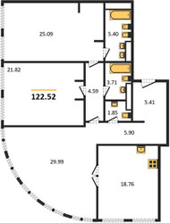 Планировка трехкомнатной(квартира) площадью 122.52 квадратных метров в ЖК “ЖК Sky View (Скай Вью)”
