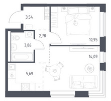 Планировка однокомнатной(квартира) площадью 40.91 квадратных метров в “ЖК Новое Видное”