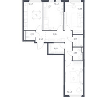 Планировка трехкомнатной(квартира) площадью 78.38 квадратных метров в “ЖК Пригород Лесное”