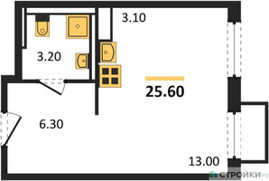 Планировка студии(квартира) площадью 25.6 квадратных метров в “ЖК Мытищи Парк”