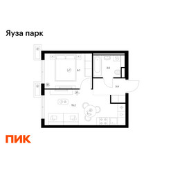 Планировка однокомнатной(квартира) площадью 32.3 квадратных метров в ЖК “ЖК Яуза Парк (Мытищи)”
