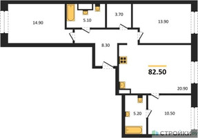 Планировка трехкомнатной(квартира) площадью 82.5 квадратных метров в “ЖК Детали”