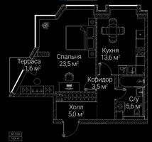 Планировка однокомнатной(квартира) площадью 52.8 квадратных метров в “ЖК СЕЗАР БУДУЩЕЕ”
