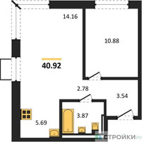 Планировка однокомнатной(квартира) площадью 40.92 квадратных метров в “ЖК Квартал Западный”