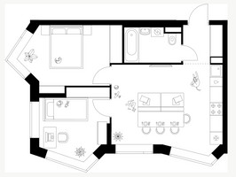Планировка двухкомнатной(квартира) площадью 51.6 квадратных метров в “ЖК Мичуринский Парк”