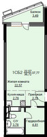 Планировка студии(квартира) площадью 38.1 квадратных метров в “ЖК Соболевка”
