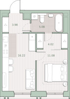 Планировка однокомнатной(квартира) площадью 40.4 квадратных метров в “ЖК Среда на Кутузовском”