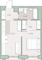 Планировка однокомнатной(квартира) площадью 40.4 квадратных метров в ЖК “ЖК Среда на Кутузовском”