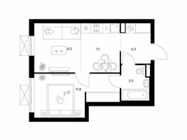 Планировка однокомнатной(квартира) площадью 35.2 квадратных метров в “Нарвин”