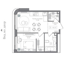 Планировка однокомнатной(квартира) площадью 42.23 квадратных метров в “ЖК Преображенская Площадь”