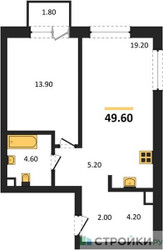 Планировка однокомнатной(квартира) площадью 49.6 квадратных метров в ЖК “ЖК Shagal (Шагал)”