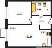 Планировка однокомнатной(квартира) площадью 36.14 квадратных метров в “ЖК Пятницкие луга”