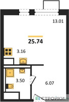 Планировка студии(квартира) площадью 25.74 квадратных метров в “ЖК Алхимово”