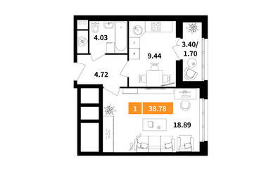 Планировка однокомнатной(квартира) площадью 38.8 квадратных метров в ЖК “ЖК Планерный Квартал”
