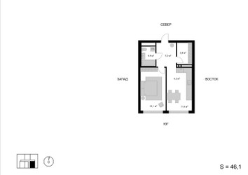 Планировка двухкомнатной(квартира) площадью 46.1 квадратных метров в ЖК “ЖК Мытищи Сити”