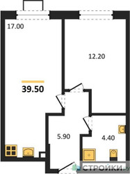 Планировка однокомнатной(квартира) площадью 39.5 квадратных метров в ЖК “ЖК Лучи-2”