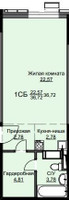 Планировка студии(квартира) площадью 37.2 квадратных метров в “ЖК Соболевка”