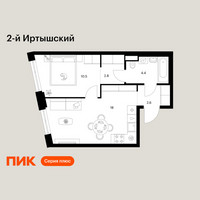 Планировка однокомнатной(квартира) площадью 38.3 квадратных метров в “ЖК 2-й Иртышский”