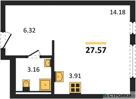 Планировка студии(квартира) площадью 27.57 квадратных метров в “ЖК Остафьево”