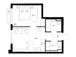 Планировка однокомнатной(квартира) площадью 36.9 квадратных метров в “ЖК Зеленый парк”