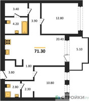 Планировка двухкомнатной(квартира) площадью 71.3 квадратных метров в “ЖК Дом А”