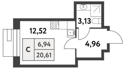 Планировка студии(квартира) площадью 20.6 квадратных метров в “ЖК Smart Garden (Смарт Гарден)”