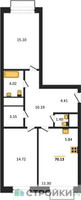 Планировка двухкомнатной(квартира) площадью 70.13 квадратных метров в “ЖК Новоград Павлино”