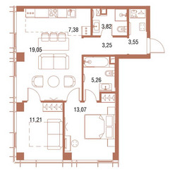 Планировка двухкомнатной(квартира) площадью 68 квадратных метров в ЖК “ЖК Симфония 34”