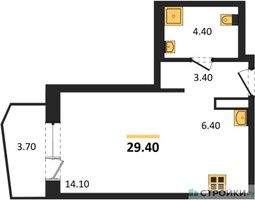 Планировка студии(квартира) площадью 29.4 квадратных метров в “ЖК "Коллекция"”
