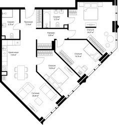 Планировка трехкомнатной(квартира) площадью 112.36 квадратных метров в ЖК “ЖК Джойс”