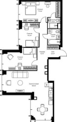 Планировка трехкомнатной(квартира) площадью 96.8 квадратных метров в ЖК “ЖК Веер”