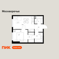 Планировка однокомнатной(квартира) площадью 36.8 квадратных метров в “ЖК Москворечье”