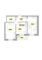 Планировка трехкомнатной(квартира) площадью 57.01 квадратных метров в “ЖК Радость (Радумля Парк)”