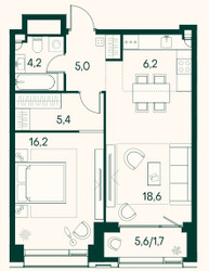 Планировка двухкомнатной(квартира) площадью 75 квадратных метров в ЖК “ЖК Клубный город на реке Primavera (Примавера)”