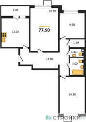 Планировка трехкомнатной(квартира) площадью 77.9 квадратных метров в ЖК “ЖК 1-й Ленинградский (Первый Ленинградский)”