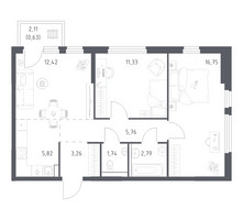 Планировка двухкомнатной(квартира) площадью 60.5 квадратных метров в “ЖК Пригород Лесное”