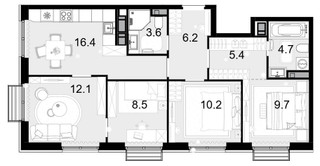 Планировка 4+ комнатной(квартира) площадью 76.8 квадратных метров в “ЖК Новая Звезда (Газопровод)”