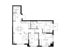 Планировка трехкомнатной(квартира) площадью 85.2 квадратных метров в “ЖК Кронштадтский 9”
