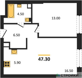 Планировка однокомнатной(квартира) площадью 47.3 квадратных метров в ЖК “ЖК Родина Переделкино”