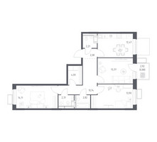 Планировка трехкомнатной(квартира) площадью 77.5 квадратных метров в “ЖК Алхимово”