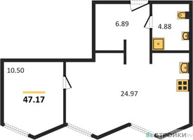 Планировка однокомнатной(апартаменты) площадью 47.17 квадратных метров в “ЖК Insider (Инсайдер)”