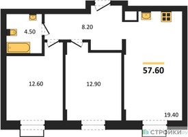 Планировка двухкомнатной(квартира) площадью 57.6 квадратных метров в “ЖК Резиденции Сколково”